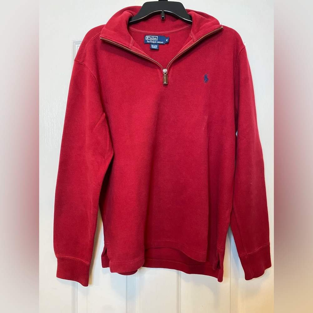 Red, Medium, Polo by Ralph Lauren jersey quarter-zip pullover.